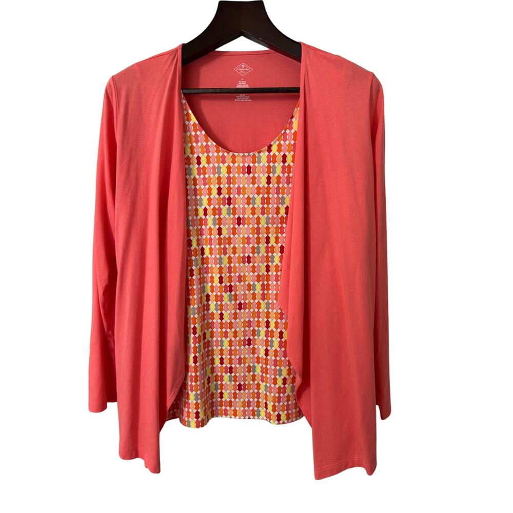 St. John's Bay Coral Geo One Piece Cardigan Blouse Combo Size Large NWT